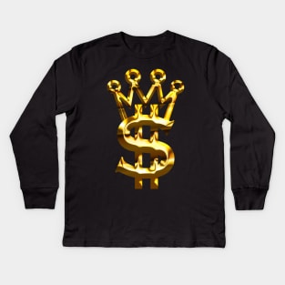 Gold dollar and king crown symbol Kids Long Sleeve T-Shirt